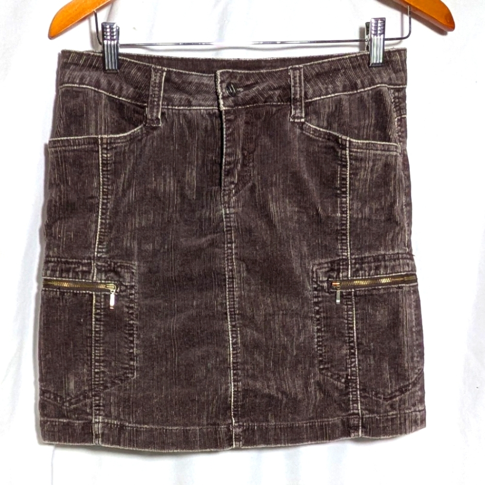 Women's WORN JEANS Brown Distressed Corduroy Mini Skirt, Cotton, Casual, Sz 4